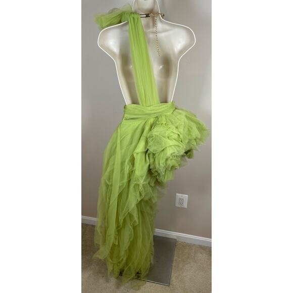 Bronx and Banco Taraji One Shoulder Tulle Tiered High Low Maxi Green Gown Sz XS - Picture 13 of 15